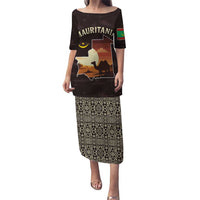 Mauritania Puletasi with Desert Sunset Camel Silhouette and Flag Accents