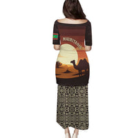 Mauritania Puletasi with Desert Sunset Camel Silhouette and Flag Accents