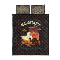 Mauritania Quilt Bed Set with Desert Sunset Camel Silhouette and Flag Accents