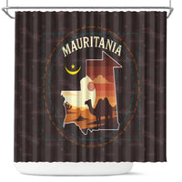 Mauritania Shower Curtain with Desert Sunset Camel Silhouette and Flag Accents