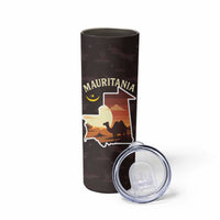 Mauritania Skinny Tumbler with Desert Sunset Camel Silhouette and Flag Accents