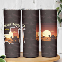 Mauritania Skinny Tumbler with Desert Sunset Camel Silhouette and Flag Accents