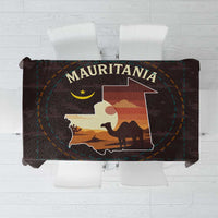 Mauritania Tablecloth with Desert Sunset Camel Silhouette and Flag Accents