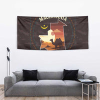 Mauritania Tapestry with Desert Sunset Camel Silhouette and Flag Accents