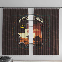 Mauritania Window Curtain with Desert Sunset Camel Silhouette and Flag Accents