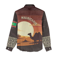 Mauritania Women Casual Shirt with Desert Sunset Camel Silhouette and Flag Accents