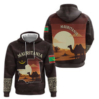 Mauritania Zip Hoodie with Desert Sunset Camel Silhouette and Flag Accents