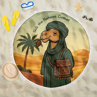 Mauritania Beach Blanket with Sidi the Sahara Camel Cartoon and Desert Caravan Design