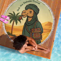 Mauritania Beach Blanket with Sidi the Sahara Camel Cartoon and Desert Caravan Design
