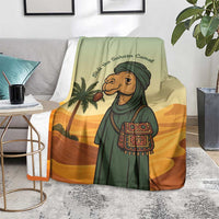 Mauritania Blanket with Sidi the Sahara Camel Cartoon and Desert Caravan Design