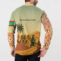 Mauritania Button Sweatshirt with Sidi the Sahara Camel Cartoon and Desert Caravan Design
