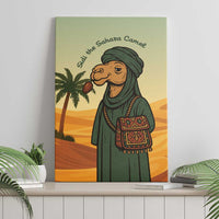Mauritania Canvas Wall Art with Sidi the Sahara Camel Cartoon and Desert Caravan Design