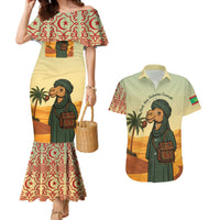 Mauritania Couples Matching Mermaid Dress and Hawaiian Shirt with Sidi the Sahara Camel Cartoon and Desert Caravan Design