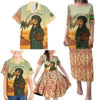 Mauritania Family Matching Puletasi and Hawaiian Shirt with Sidi the Sahara Camel Cartoon and Desert Caravan Design