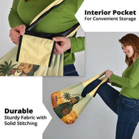 Mauritania Grocery Bag with Sidi the Sahara Camel Cartoon and Desert Caravan Design