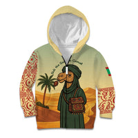 Mauritania Kid Hoodie with Sidi the Sahara Camel Cartoon and Desert Caravan Design
