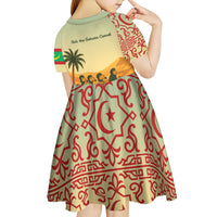 Mauritania Kid Short Sleeve Dress with Sidi the Sahara Camel Cartoon and Desert Caravan Design