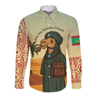 Mauritania Long Sleeve Button Shirt with Sidi the Sahara Camel Cartoon and Desert Caravan Design