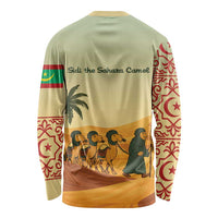 Mauritania Long Sleeve Shirt with Sidi the Sahara Camel Cartoon and Desert Caravan Design