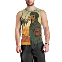 Mauritania Men Tank Top with Sidi the Sahara Camel Cartoon and Desert Caravan Design