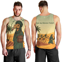 Mauritania Men Tank Top with Sidi the Sahara Camel Cartoon and Desert Caravan Design