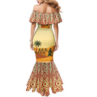 Mauritania Mermaid Dress with Sidi the Sahara Camel Cartoon and Desert Caravan Design