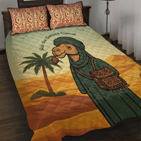 Mauritania Quilt Bed Set with Sidi the Sahara Camel Cartoon and Desert Caravan Design