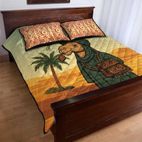 Mauritania Quilt Bed Set with Sidi the Sahara Camel Cartoon and Desert Caravan Design