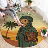 Mauritania Round Carpet with Sidi the Sahara Camel Cartoon and Desert Caravan Design
