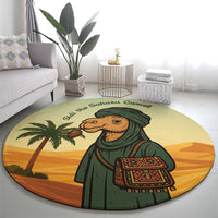 Mauritania Round Carpet with Sidi the Sahara Camel Cartoon and Desert Caravan Design