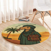 Mauritania Round Carpet with Sidi the Sahara Camel Cartoon and Desert Caravan Design