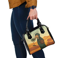 Mauritania Shoulder Handbag with Sidi the Sahara Camel Cartoon and Desert Caravan Design