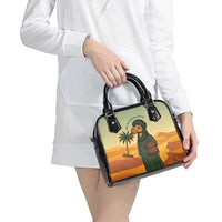 Mauritania Shoulder Handbag with Sidi the Sahara Camel Cartoon and Desert Caravan Design