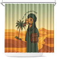 Mauritania Shower Curtain with Sidi the Sahara Camel Cartoon and Desert Caravan Design