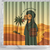 Mauritania Shower Curtain with Sidi the Sahara Camel Cartoon and Desert Caravan Design