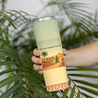 Mauritania Skinny Tumbler with Sidi the Sahara Camel Cartoon and Desert Caravan Design