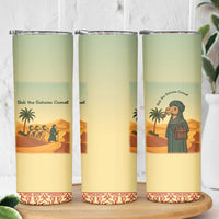 Mauritania Skinny Tumbler with Sidi the Sahara Camel Cartoon and Desert Caravan Design