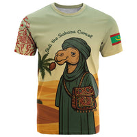 Mauritania T Shirt with Sidi the Sahara Camel Cartoon and Desert Caravan Design