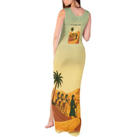 Mauritania Tank Maxi Dress with Sidi the Sahara Camel Cartoon and Desert Caravan Design