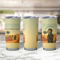 Mauritania Tumbler Cup with Sidi the Sahara Camel Cartoon and Desert Caravan Design