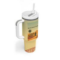 Mauritania Tumbler With Handle with Sidi the Sahara Camel Cartoon and Desert Caravan Design