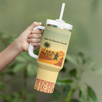 Mauritania Tumbler With Handle with Sidi the Sahara Camel Cartoon and Desert Caravan Design