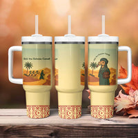Mauritania Tumbler With Handle with Sidi the Sahara Camel Cartoon and Desert Caravan Design