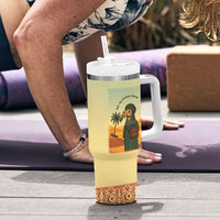 Mauritania Tumbler With Handle with Sidi the Sahara Camel Cartoon and Desert Caravan Design