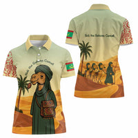 Mauritania Women Polo Shirt with Sidi the Sahara Camel Cartoon and Desert Caravan Design