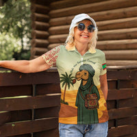Mauritania Women Polo Shirt with Sidi the Sahara Camel Cartoon and Desert Caravan Design