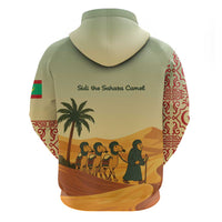 Mauritania Zip Hoodie with Sidi the Sahara Camel Cartoon and Desert Caravan Design