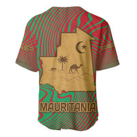 Mauritania Baseball Jersey with Desert Camel Crescent Moon and Palm Tree Graphic in Red Green Gold Pattern