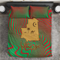 Mauritania Bedding Set with Desert Camel Crescent Moon and Palm Tree Graphic in Red Green Gold Pattern