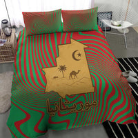 Mauritania Bedding Set with Desert Camel Crescent Moon and Palm Tree Graphic in Red Green Gold Pattern